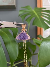 Image 2 of Gold Charoite Triangle Crystal Necklace