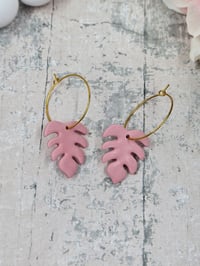 Image 2 of Pink Monstera Earrings