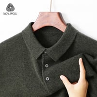 Image 1 of 100% Wool. High-quality Men's Warm Sweater, Business Casual Stretchable POLO Shirt, Fall/winter Pull