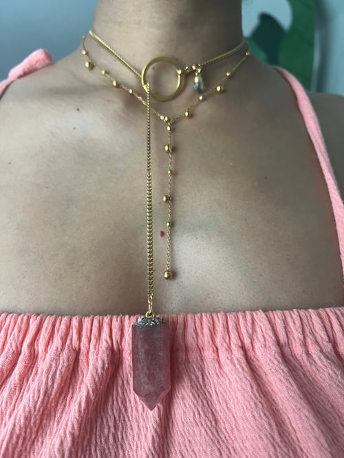 Image of DROP TOP • Convertible Lariat Necklace | Strawberry Quartz
