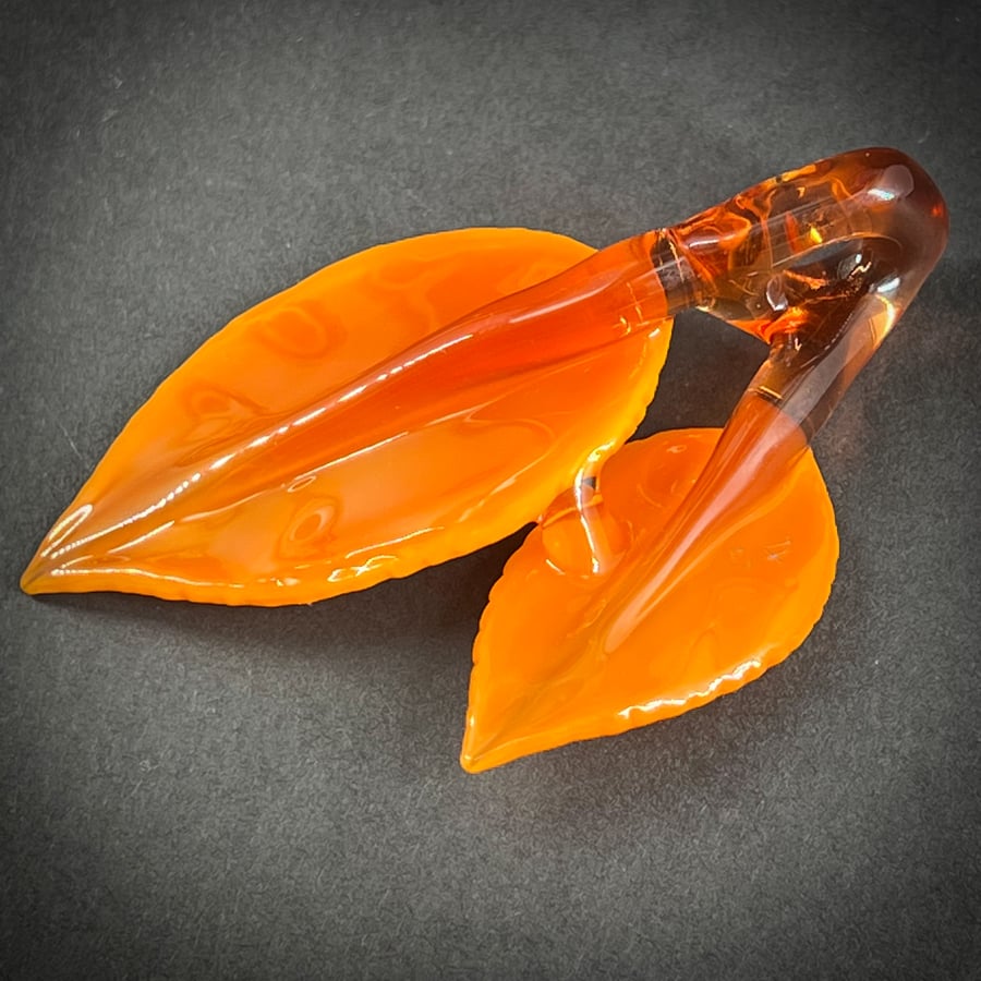 Image of Orange Spotted Double Leaf Pendant 