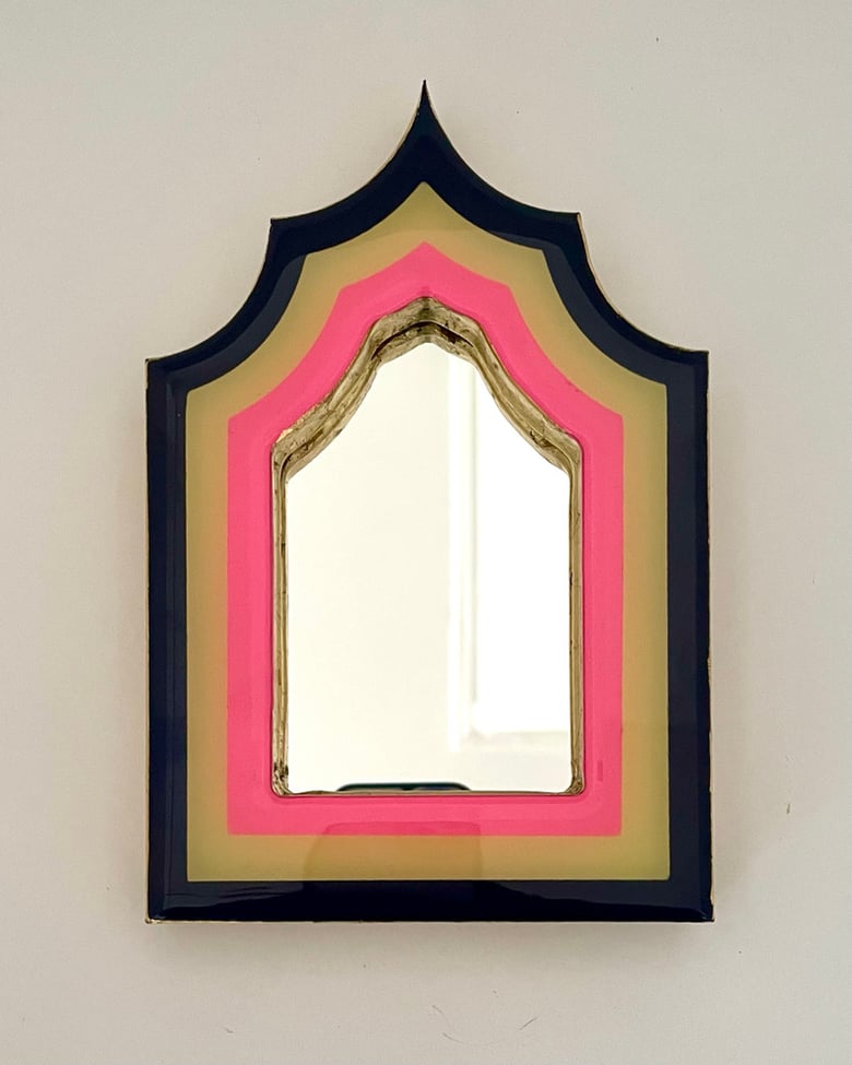 Image of Modernist Mirror Indigo Blue/Pastel Yellow/Pink