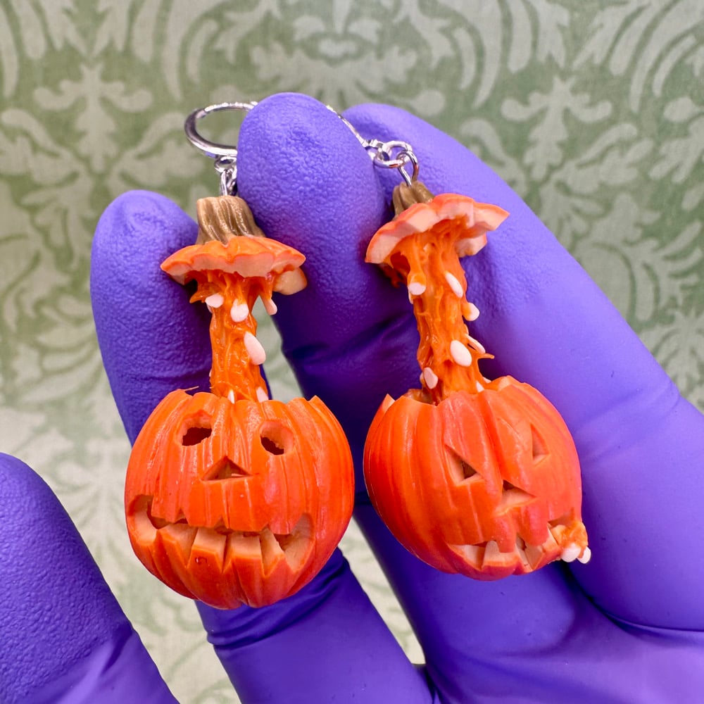 Image of Exploding Head Pumpkin w/ 1 Barfing EARRINGS