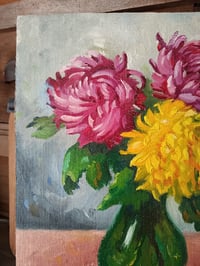 Image 4 of Peinture bouquet de chrysanthèmes dans un vase vert