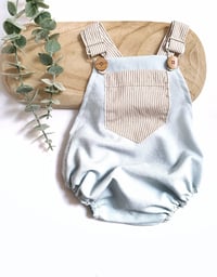 Image 1 of Baby Boy Dungarees for Sitter Photo shoots | Oscar | age 9-12 months |baby blue | beige stripes