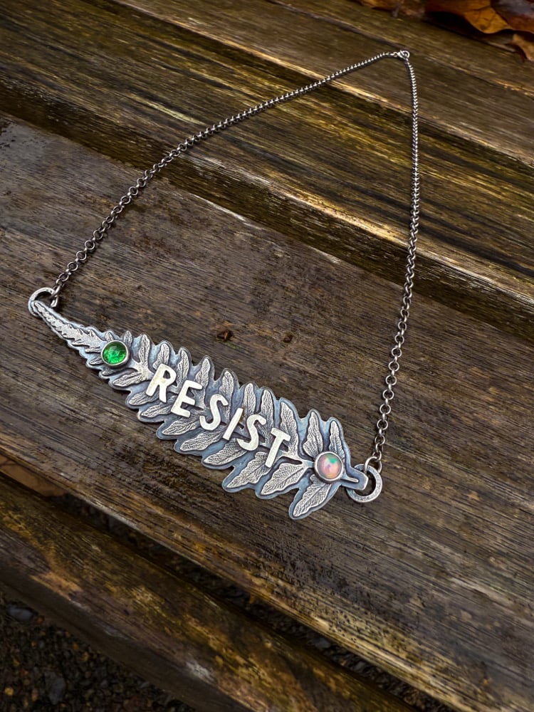 Image of Layered Fern Tourmaline Opal "Resist" Statement Necklace