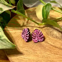 Image 3 of Wood Monstera Earrings - various colors 