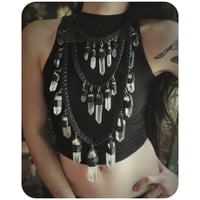 Image 1 of The Venus Necklace XL - Clear Quartz Crystals and Classic Black Leather 