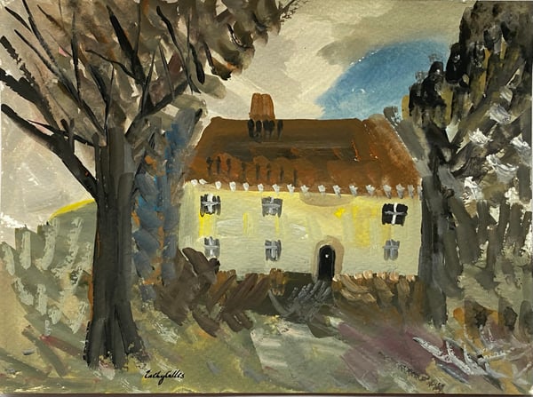 Image of yellow house - landscape painting 