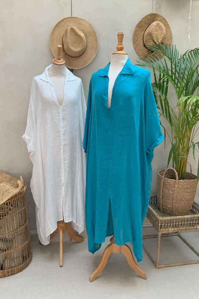 Image of Robe de Plage en voile de lin Turquoise