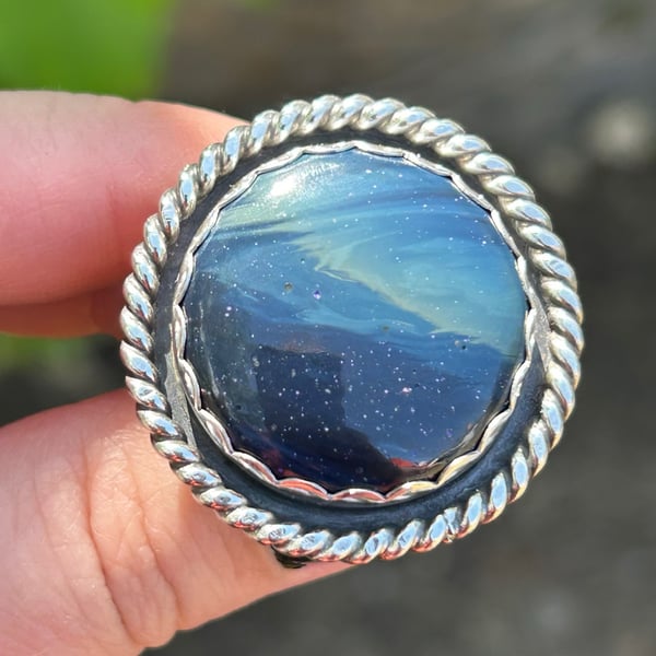 Image of Round Leland Blue Handmade Sterling Silver Ring