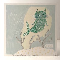 Image 1 of Small square art print -mermaid kitten (hand finished item) 