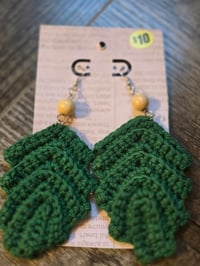 Dark green leaf earrings