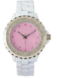 Women's rhinestone watch  (white band pink face)