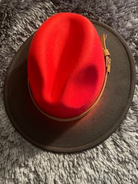 Image 1 of Red & Black Fedora Hat
