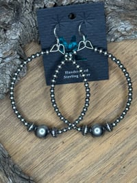 Image 1 of 3mm-8mm Sterling Silver Pearl Hoop Earrings