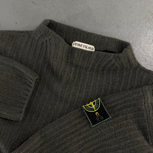Image of 1990s Stone Island mock neck fisherman knit, size small