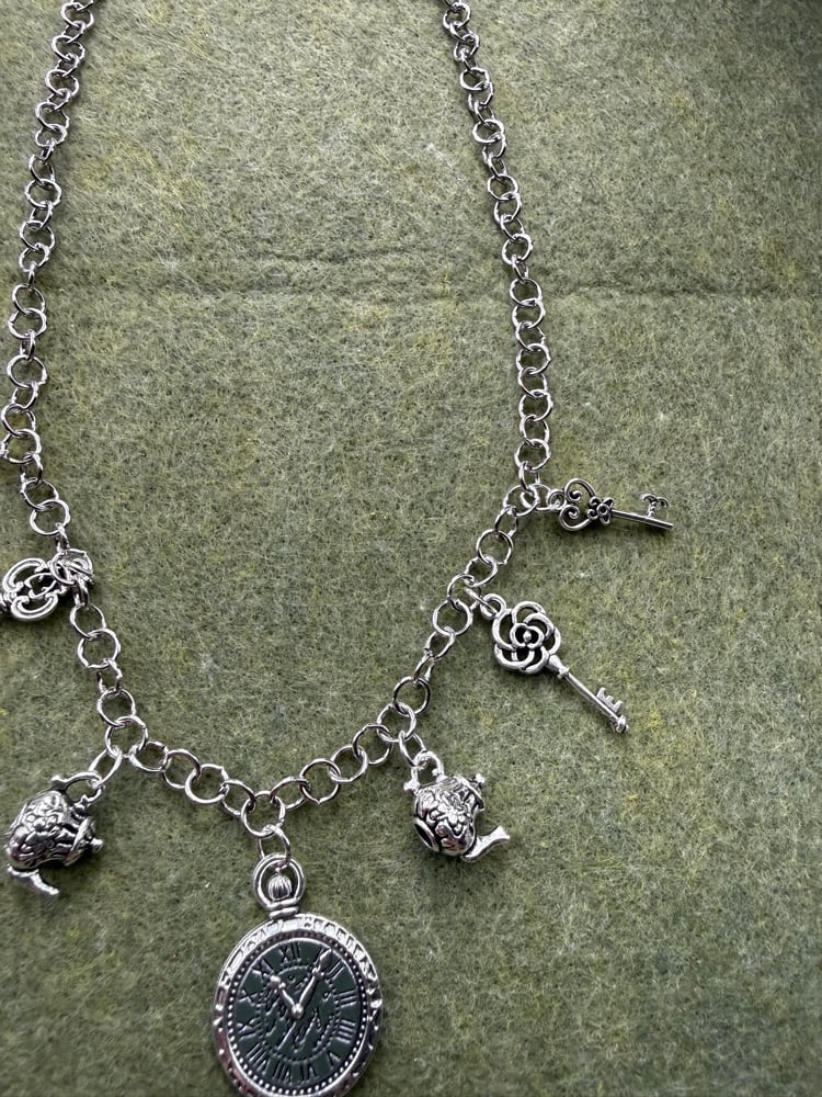 Image of Alice in wonderland inspired necklace ❣️🕰️🫖🐇