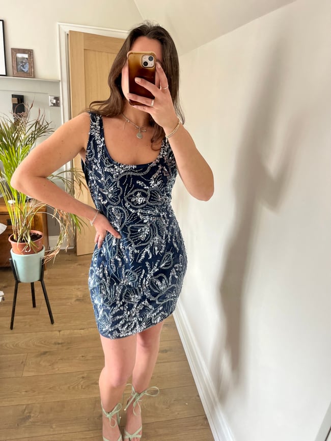 Midnight blue floral beaded dress