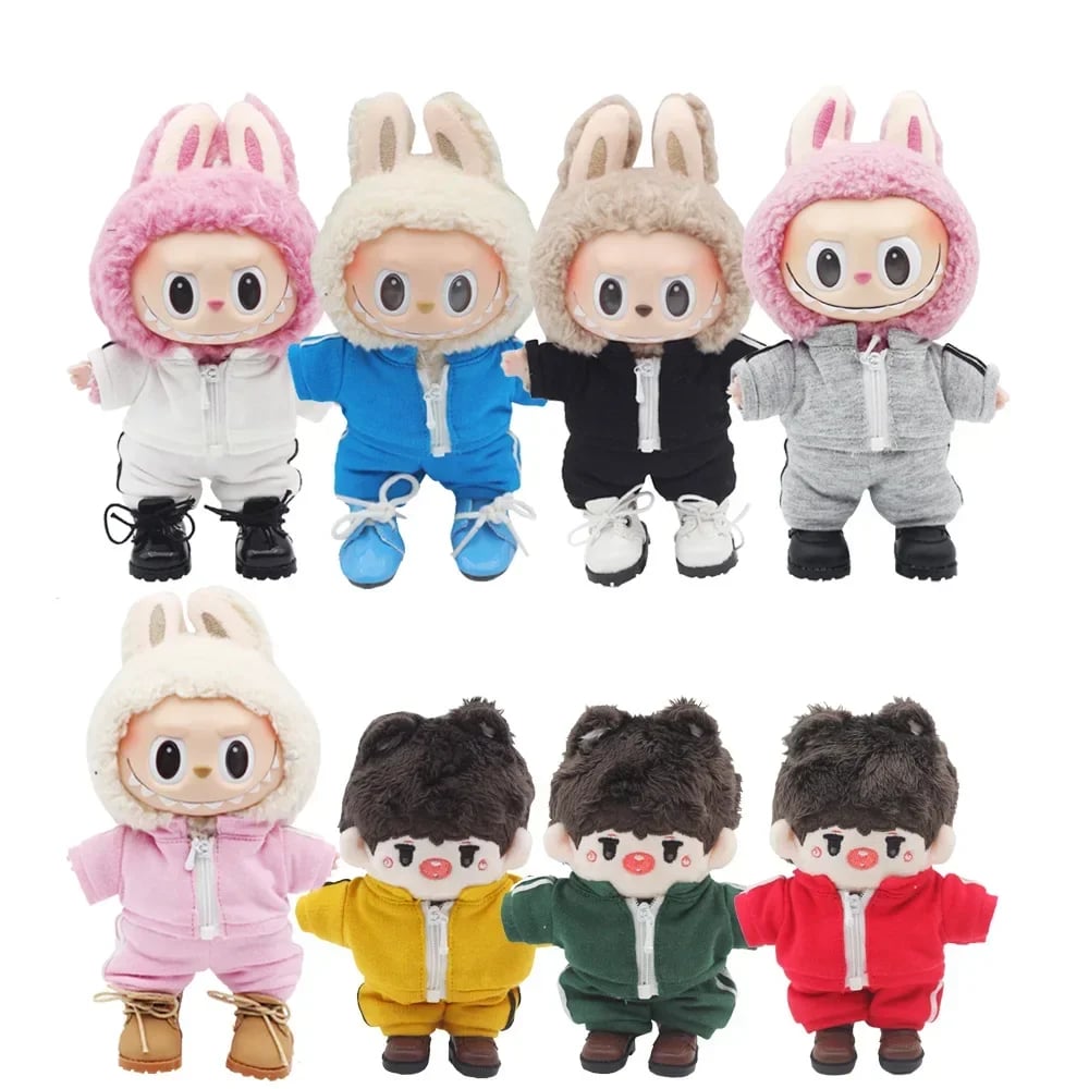 Image of Labubu Doll Casual Clothing - Solid Color Sportswear Suit, Breathable Cotton Outfit Change Doll Clot