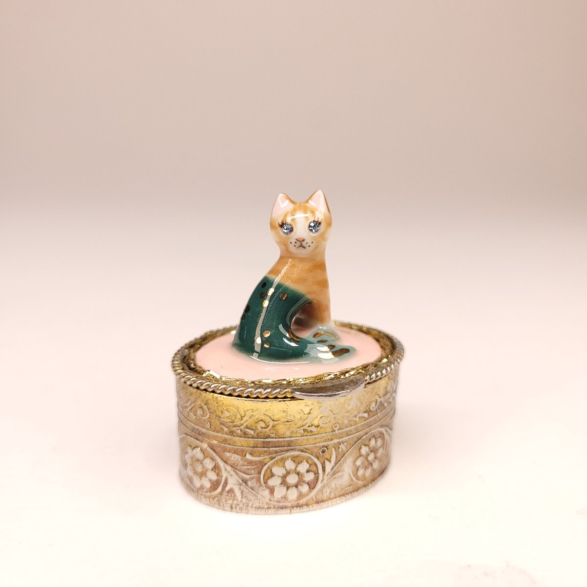 Image of Porcelain Ginger Tabby Purrmaid Miniature Trinket Box