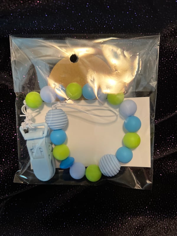 Image of 12" Light Blue Silicone Bead Pacifier Clip