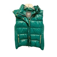 Image 1 of  Vince Camuto green puffer vest with faux fur trim hood 