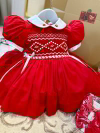 Image 1 of red and white smocked dress 