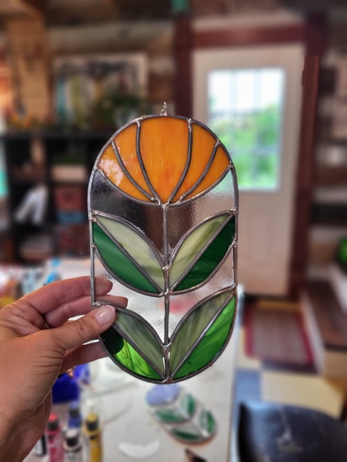 Image of Vintage Flower mini panel-stained glass