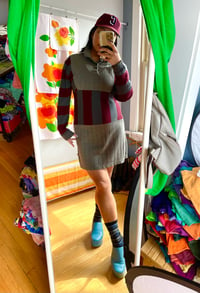 Image 5 of gray maroon thermal waffle knit adult L longsleeved courtneycourtney dress layering tunic dress