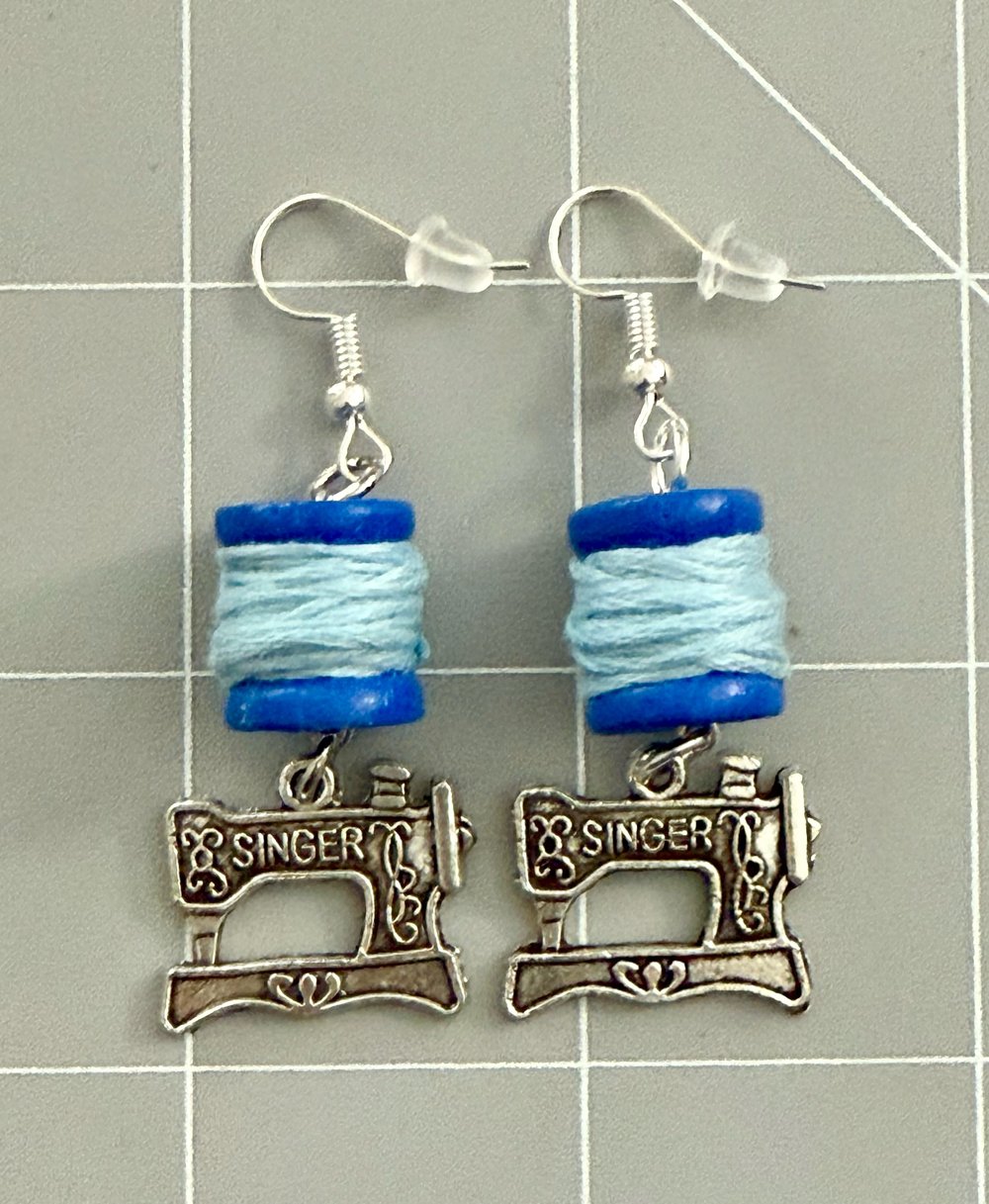 Image of Mini Thread Spool Sewing Machine Earrings