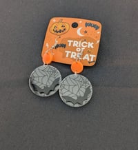 Image 1 of Halloween Acrylic Bat & Webs Dangle Earrings