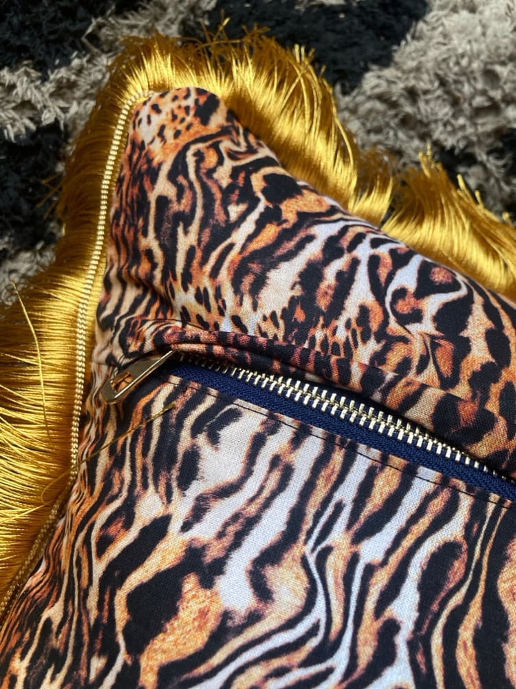 blue Pinup Girl with tiger print Cushion cover Image 13