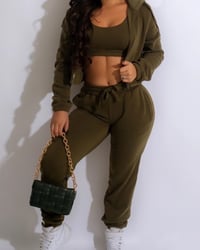 Image 1 of 3 PIECES SET BRA TOP & HOODIE JACKET & JOGGER PANTS 