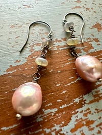 Image 22 of pinkish baroque pearl and opal earrings