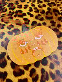 Image 1 of Pumpkin Crying Heart Wallhanging Rhinestoned 
