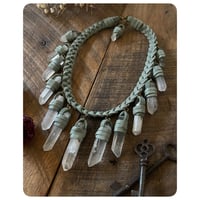 Image 3 of The Empress Necklace - Clear Quartz Crystals and Mint Green Goatskin Leather