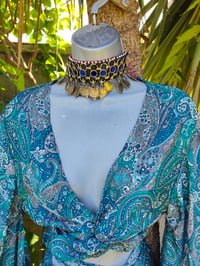 Image 17 of Pefkos co ord sarong set Turquoise tassels 