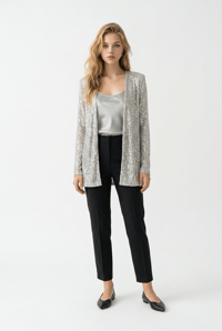 Image 5 of Blanc Woman Gold Sequin Long Sleeve Cardigan Jacket – Sparkly Open Front Evening Layer Size Small