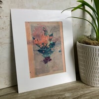 Image 2 of Botanical Monotype ~ Oak Leaf, Apricot, Copper, Dark Teal ~ 8x10 Inch Mat 