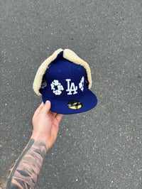 Image 2 of  ROYAL BLUE EARMUFF  DODGERS CUSTOM FITTED CAP