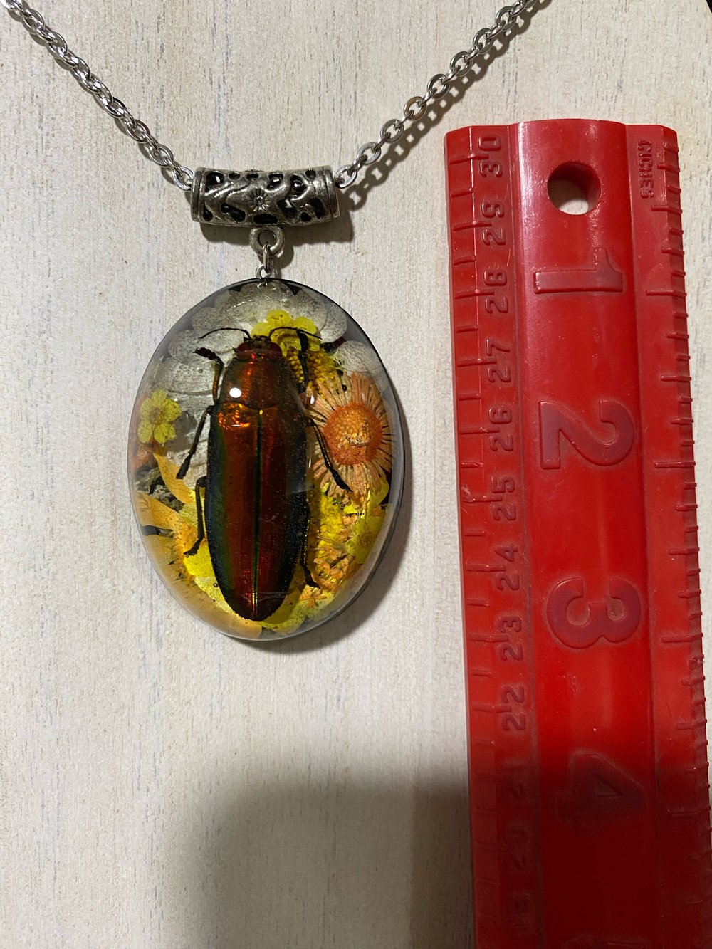 Floral Jewel Beetle Pendant 