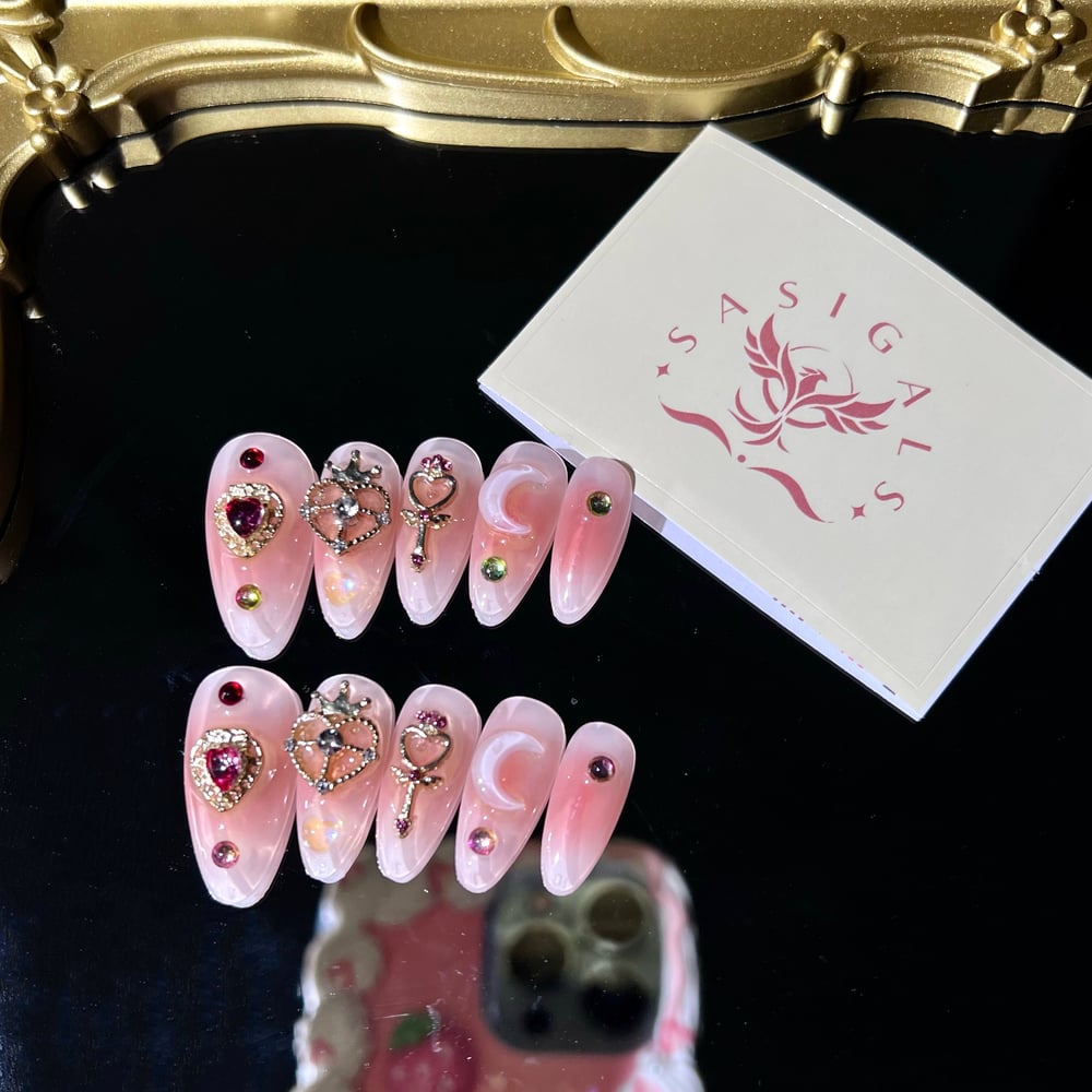 Image of Blush Pink And Silver Press On Nails 