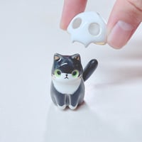 Image 3 of Tuxedo Kitty With Skull Mask Ceramic Figurine 1