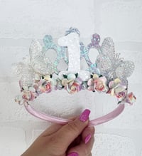 Image 3 of Pastel Rainbow Butterfly birthday tiara crown 