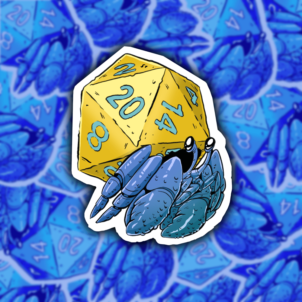 D20 Hermit Crab 2” 2” Die Cut Sticker