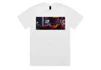 Image 1 of Oversized White "FERRARI" Tee W/Orange Writing