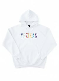 Image 5 of YB Marbled Embroidered Logo Heavy Blend White Pullover Hoodie
