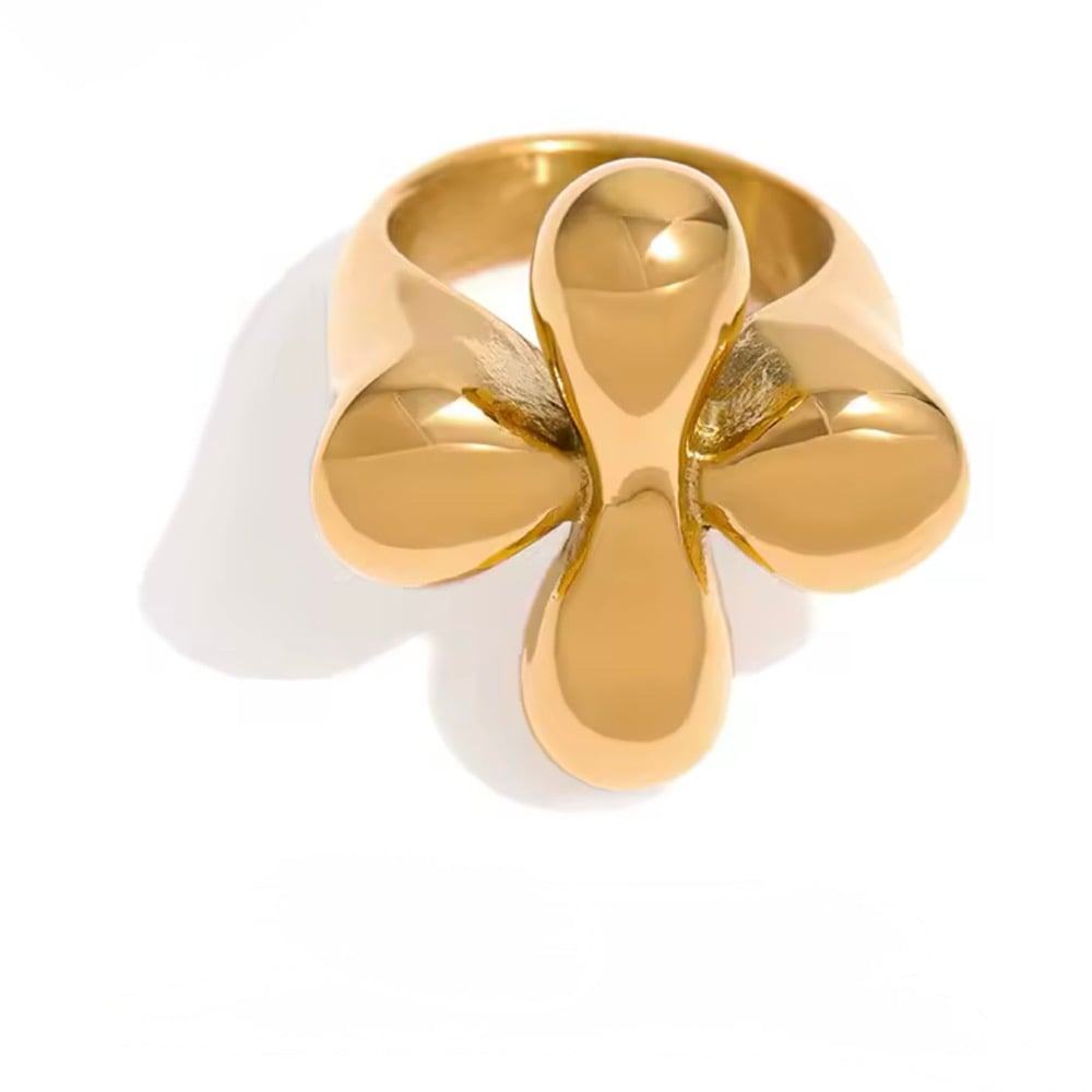 Image of FLOREYA 18ct Gold Plated Flower Statement Ring 