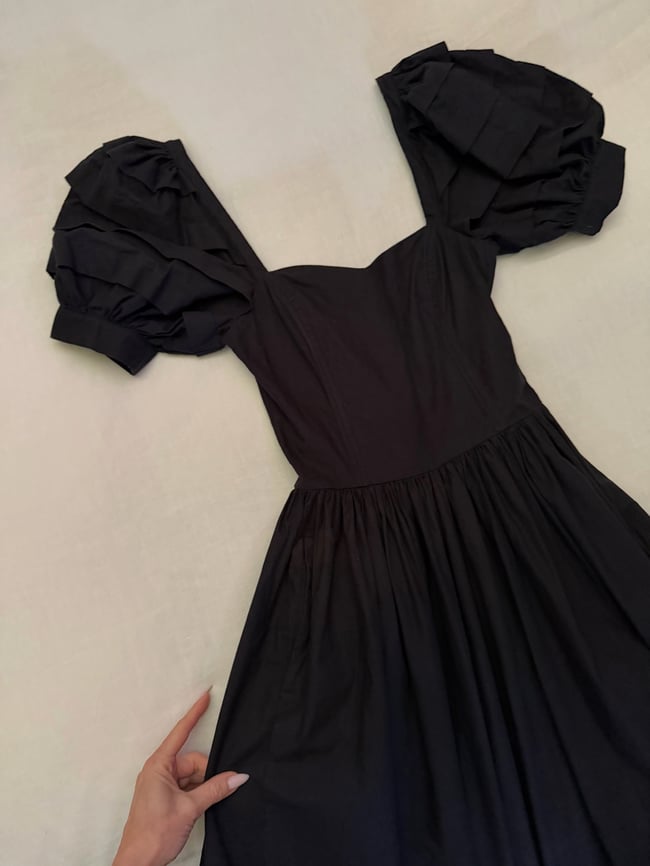 1970s Laura Ashley black off shoulder fit flare dress full skirt bo peep